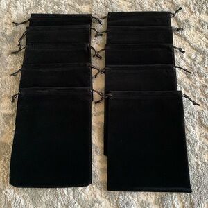 Black Faux Velvet Drawstring Jewelry Bag Pouches. Set of 10.